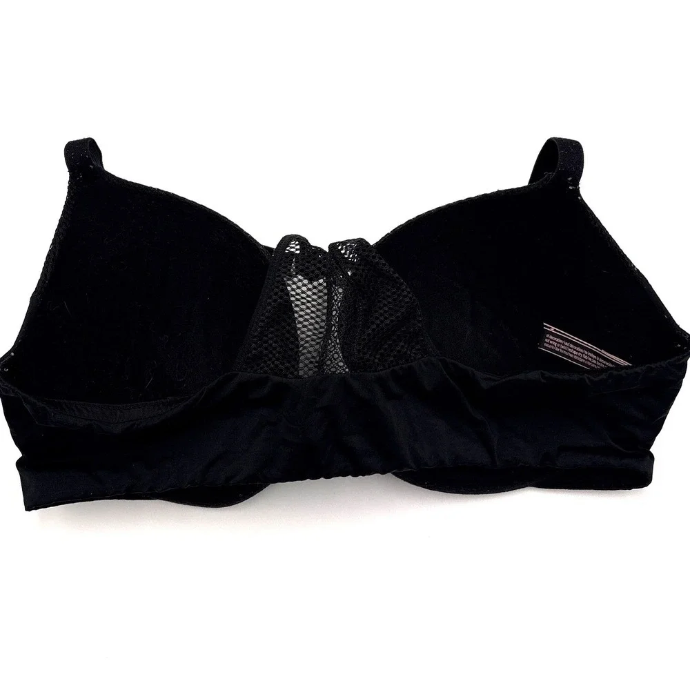Victorias Secret Blk Fishnet Mesh Racerback T-Shirt Push-Up Bra 38DD Front Close